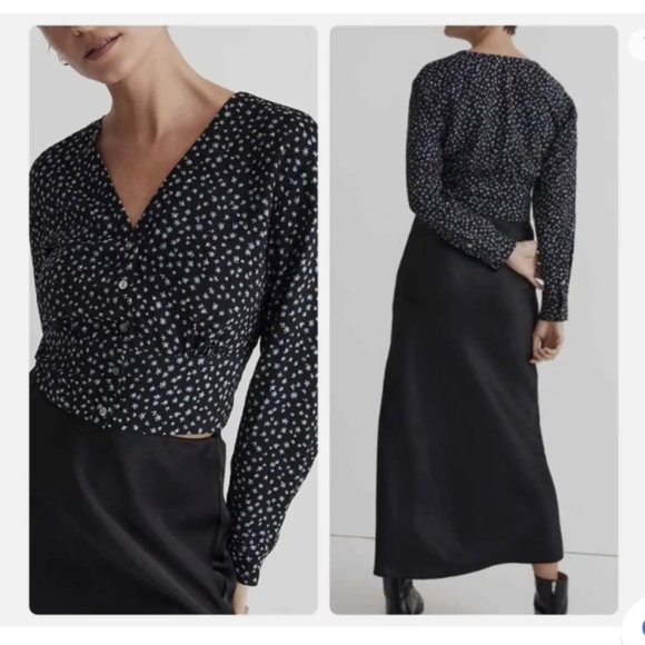 Madewell V-neck button front shirt fits XS blue floral EUC - Picture 1 of 8